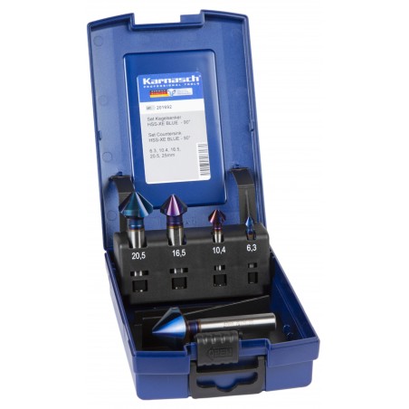 5 dalių kūginių galvučių rinkinys su „Karnasch Countersink 90° HSS-Xe Blue-Tec" danga 